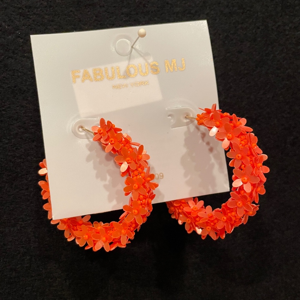 Orange Floral Applique Earrings